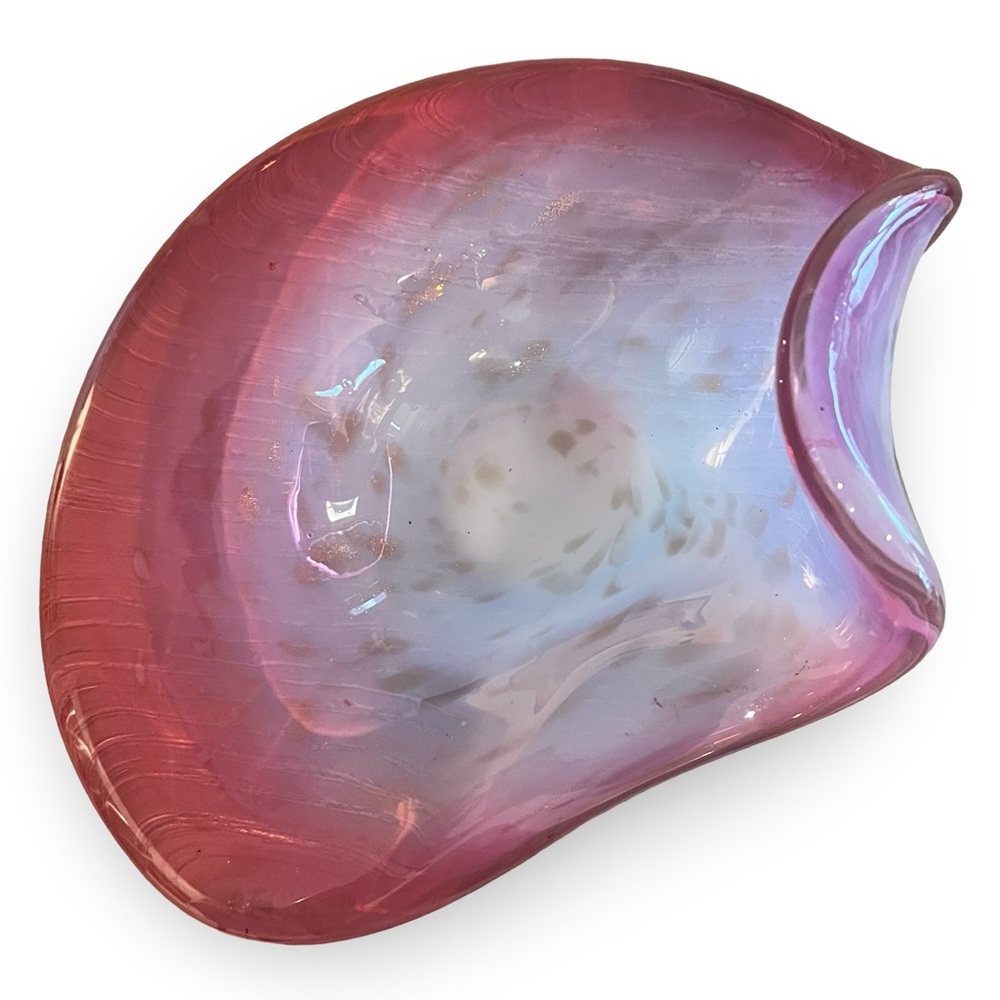Mid-Century Fratelli Toso Murano White Opaline, Pink and Gold Art Glass Bowl - Picture 7 of 9